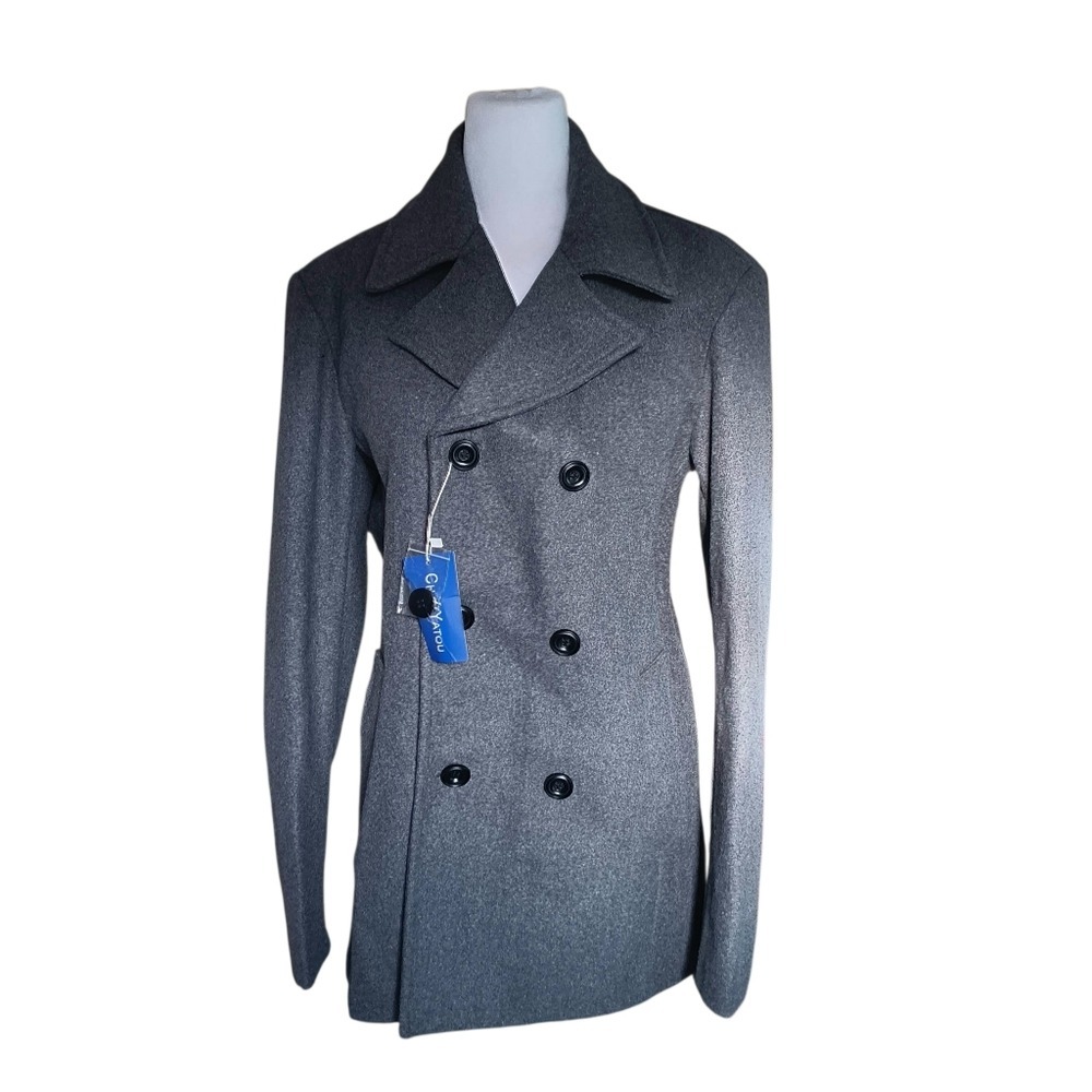 Chouyatou Pea Coat Women Size S Gray Wool Blend Double Breasted QM1157 Outerwear